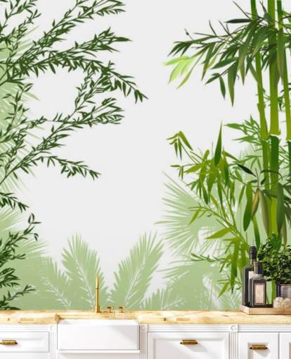 mural de pared de bambú verde personalizable llamado Green Bamboo Forest para oficinas, salas de estar y comedores