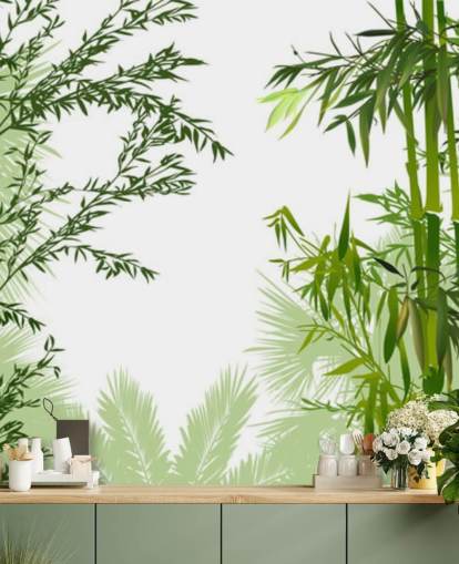 mural de pared de bambú verde personalizable llamado Green Bamboo Forest para oficinas, salas de estar y comedores