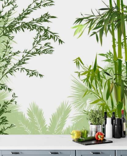 groene aanpasbare bamboe muurschildering genaamd Green Bamboo Forest voor kantoren, woonkamers en eetkamers groene aanpasbare bamboe muurschildering genaamd Green Bamboo Forest voor kantoren, woonkamers en eetkamers