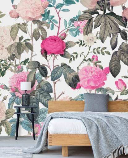 Dark and light pink floral roses wallpaper