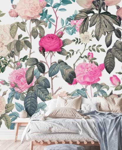 Dark and light pink floral roses wallpaper