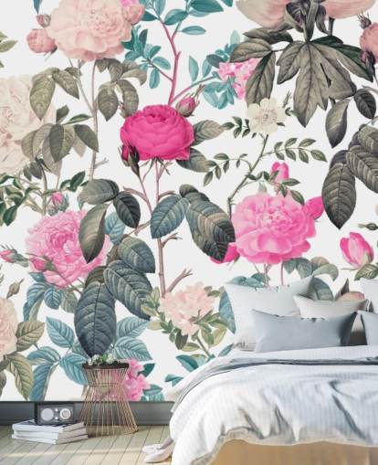 Dark and light pink floral roses wallpaper