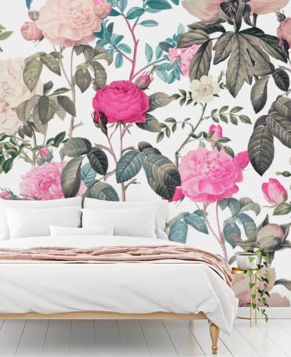 Mørk og lys rosa blomster roser tapet