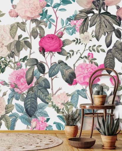 Mørk og lys rosa blomster roser tapet