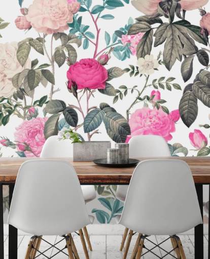 Dark and light pink floral roses wallpaper