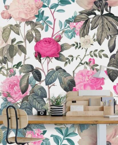 Papel de parede de rosas florais rosa escuro e claro