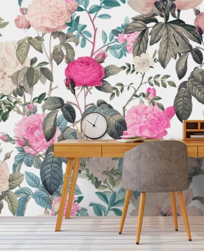 Dark and light pink floral roses wallpaper