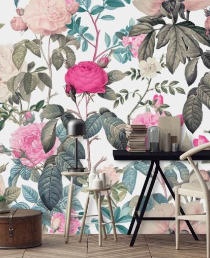 Papier peint de roses florales rose foncé et clair