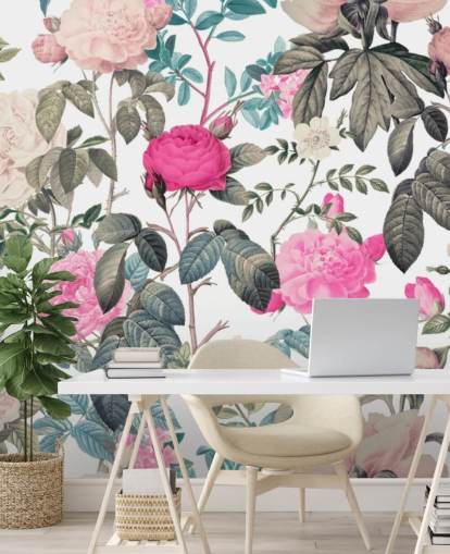 Papier peint de roses florales rose foncé et clair