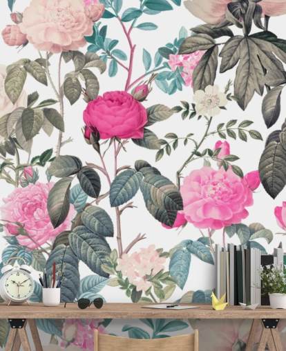 Dunkle und hellrosafarbene Blumentapete mit Rosen