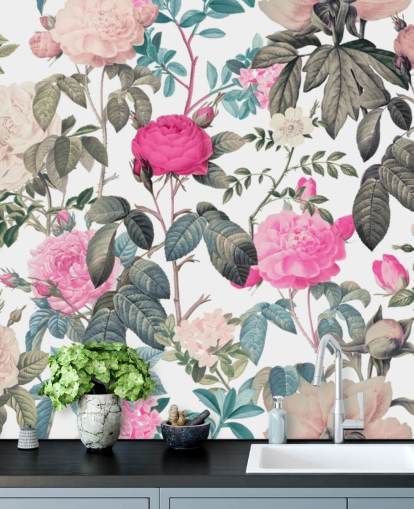 Dark and light pink floral roses wallpaper