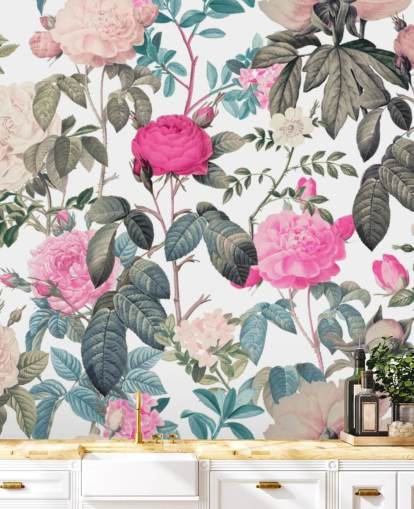 Dark and light pink floral roses wallpaper