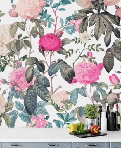 Papier peint de roses florales rose foncé et clair