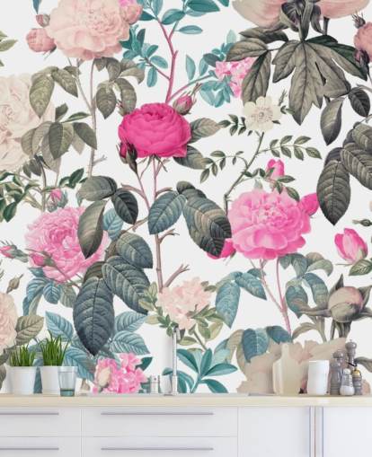 Papel de parede de rosas florais rosa escuro e claro