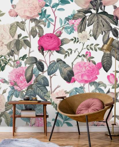 Papier peint de roses florales rose foncé et clair