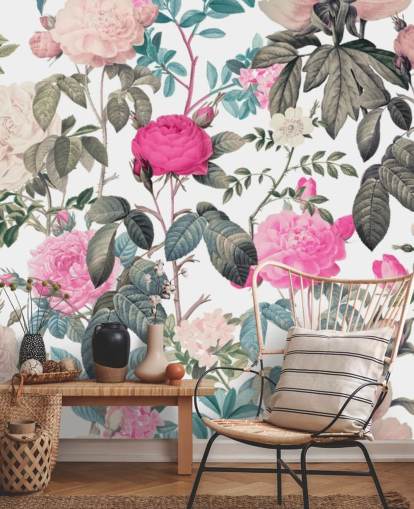 Dark and light pink floral roses wallpaper