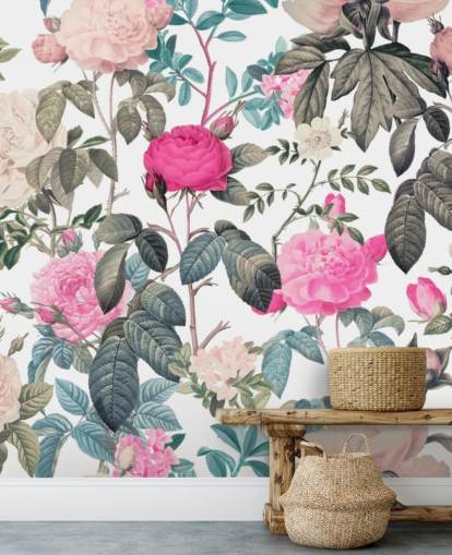 Dark and light pink floral roses wallpaper