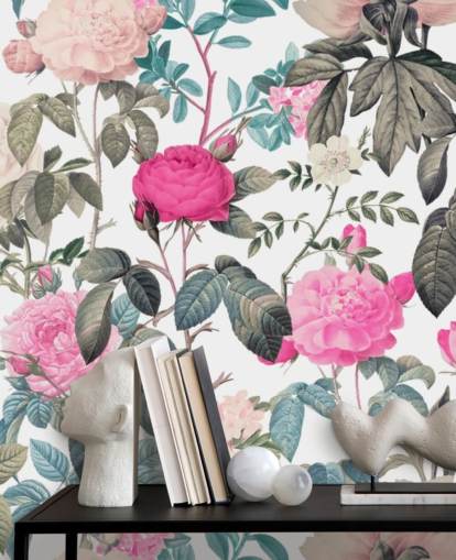 Dark and light pink floral roses wallpaper
