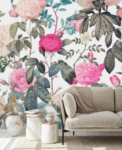 Dark and light pink floral roses wallpaper