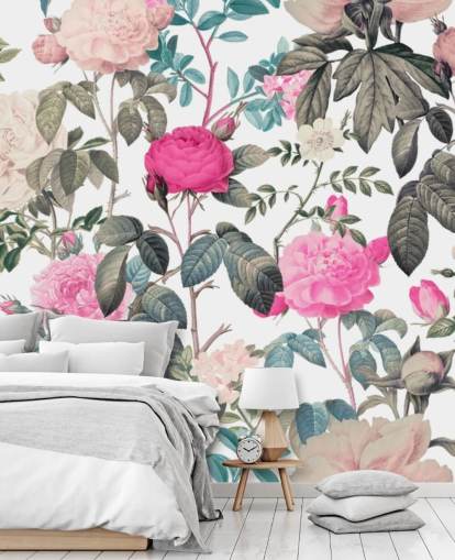 Dark and light pink floral roses wallpaper