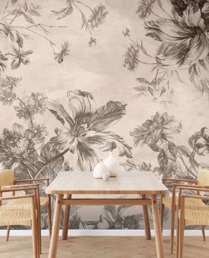 Cream background with black ink drawings of flowers and vines Cream background with black ink drawings of flowers and vines