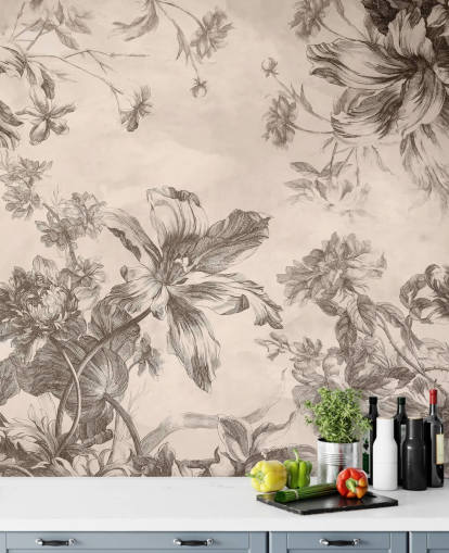 Fondo crema con dibujos a tinta negra de flores y vides Fondo crema con dibujos a tinta negra de flores y vides