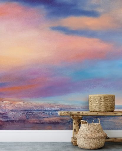 Pittura astratta rosa e viola di nuvole nel cielo e in un fiume Pittura astratta rosa e viola di nuvole nel cielo e in un fiume