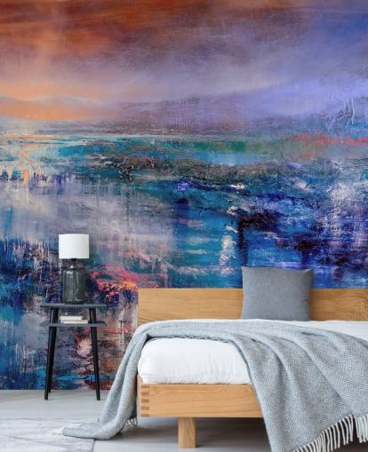 Blau und Lila abstrakte Malerei von Himmel und Landschaft