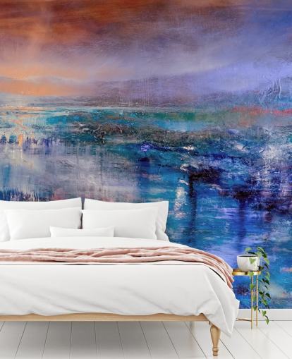 Blue and purple abstract painting of the sky and landscape