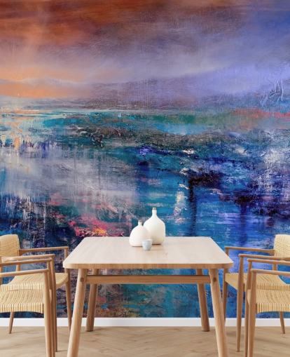 Blau und Lila abstrakte Malerei von Himmel und Landschaft