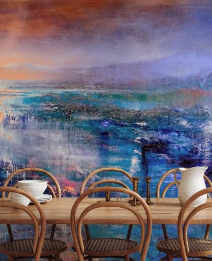 Peinture abstraite bleue et violette du ciel et du paysage