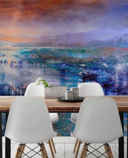 Blau und Lila abstrakte Malerei von Himmel und Landschaft