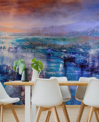 Pittura astratta blu e viola del cielo e del paesaggio Pittura astratta blu e viola del cielo e del paesaggio