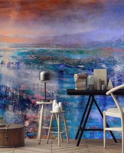 Blau und Lila abstrakte Malerei von Himmel und Landschaft