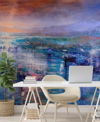 Blå och lila abstrakt målning av himlen och landskapet