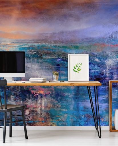 Blue and purple abstract painting of the sky and landscape