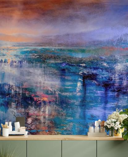 Blue and purple abstract painting of the sky and landscape Blue and purple abstract painting of the sky and landscape