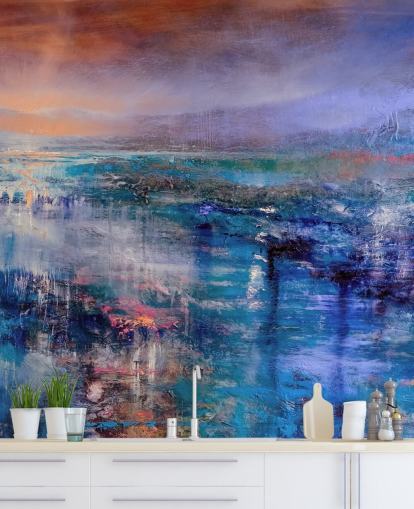 Pittura astratta blu e viola del cielo e del paesaggio Pittura astratta blu e viola del cielo e del paesaggio