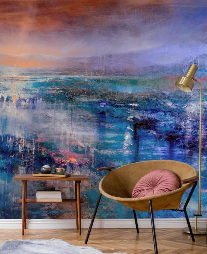 Blue and purple abstract painting of the sky and landscape