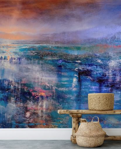 Blue and purple abstract painting of the sky and landscape Blue and purple abstract painting of the sky and landscape
