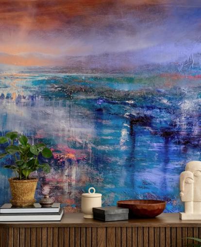 Blau und Lila abstrakte Malerei von Himmel und Landschaft