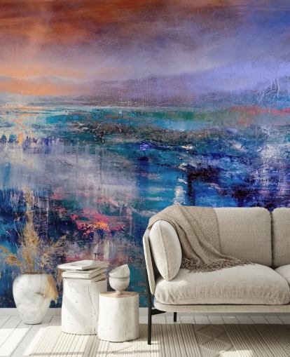 Blue and purple abstract painting of the sky and landscape