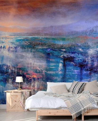 Peinture abstraite bleue et violette du ciel et du paysage