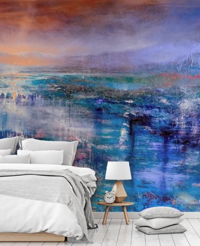 Blau und Lila abstrakte Malerei von Himmel und Landschaft