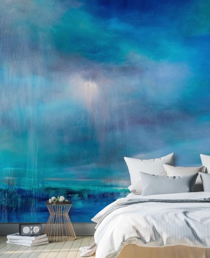 Blå, abstrakt paiting af skyer og landskabet Blå, abstrakt paiting af skyer og landskabet