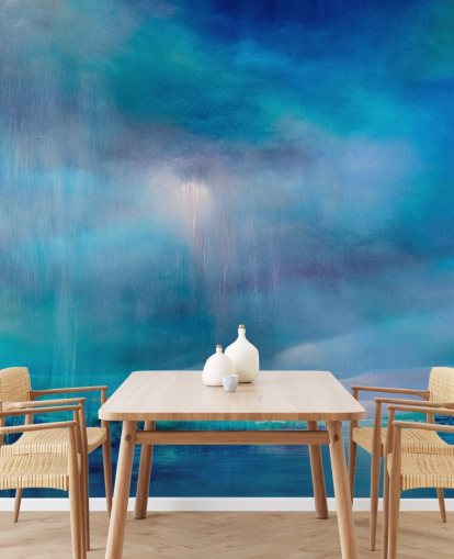 Blue, abstract paiting of clouds and the landscape