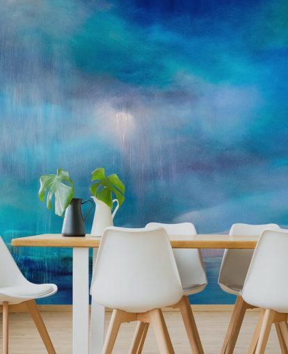 Blue, abstract paiting of clouds and the landscape