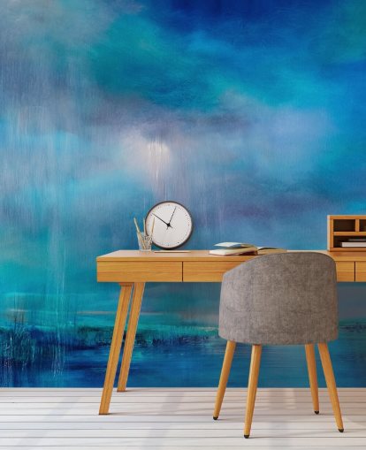 Blue, abstract paiting of clouds and the landscape