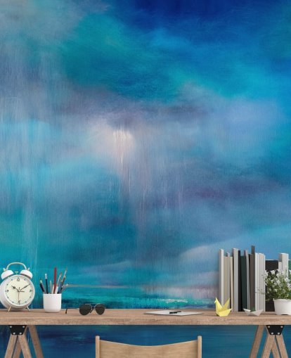 Pintura azul e abstrata das nuvens e da paisagem