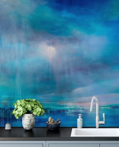 Sininen, abstrakti pilvien ja maiseman paiting Sininen, abstrakti pilvien ja maiseman paiting